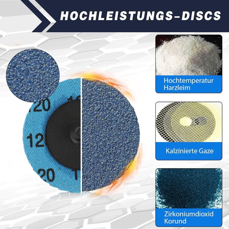 Shineboc 2 Inch Zirconia Sanding Discs, 49Pcs 4-Grit (40/60/80/120) Quick Change Discs with 1/4" Roll Lock for Die Grinder Surface Conditioning Sanding Discs for Rust Removal, Deburring & Polishing - Image 3